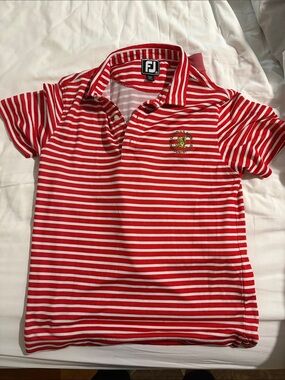 FootJoy Red and White Striped Kids Polo